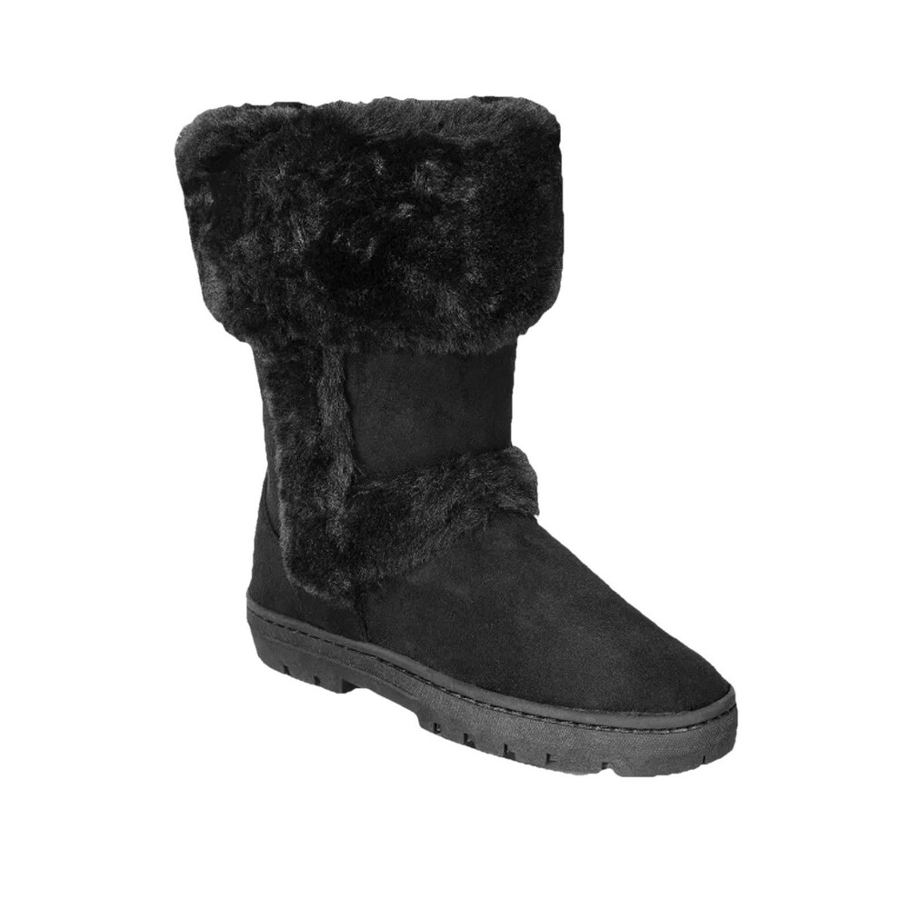 Style & Co Witty Womens Boots 7 Black Faux Fur Trim Mid Calf Suede Winter Snow